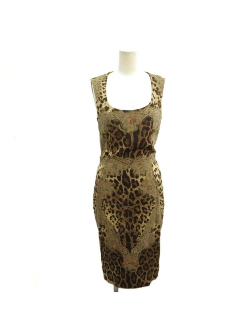 Dolce & Gabbana & Dress Gold Colored Leopard Print Square Neck Sleeveless 36